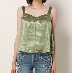 Y2K GUESS OLIVE GREEN SATIN CARI STYLE CAMI TOP size xl